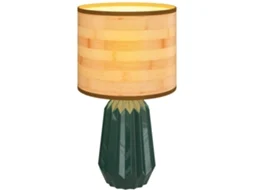 Luminária de Mesa com Base de Cerâmica e Tela de Linho Estilo Retrô com Interruptor E27 40w Verde e Madeira ZENCORE SERVICES