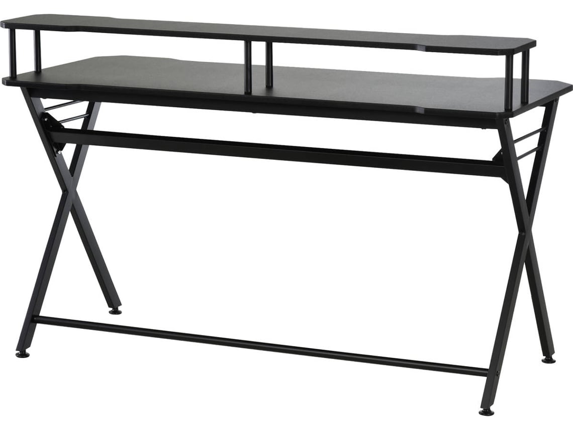 Mesa Gaming HOMCOM Com suporte para monitor e fones (140 x 60 x 90 cm - MDF - Preto)