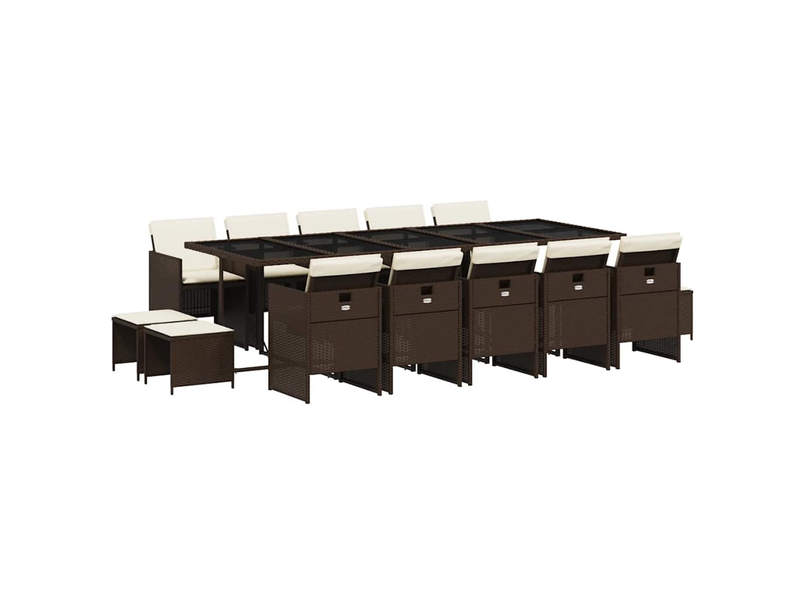 Conjunto de Jantar 15 Pcs para Jardim com Almofadões Vime Pe Castanho MAISON EXCLUSIVE (15 pcs)