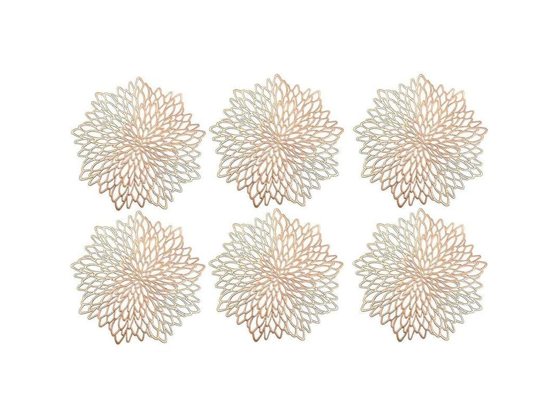 2026 manteles Redondos de Pvc Oro Rosa, 6 Piezas, para Navidad, Boda Y Fiestas, Decoración de Mesa Con Diseño Hueco