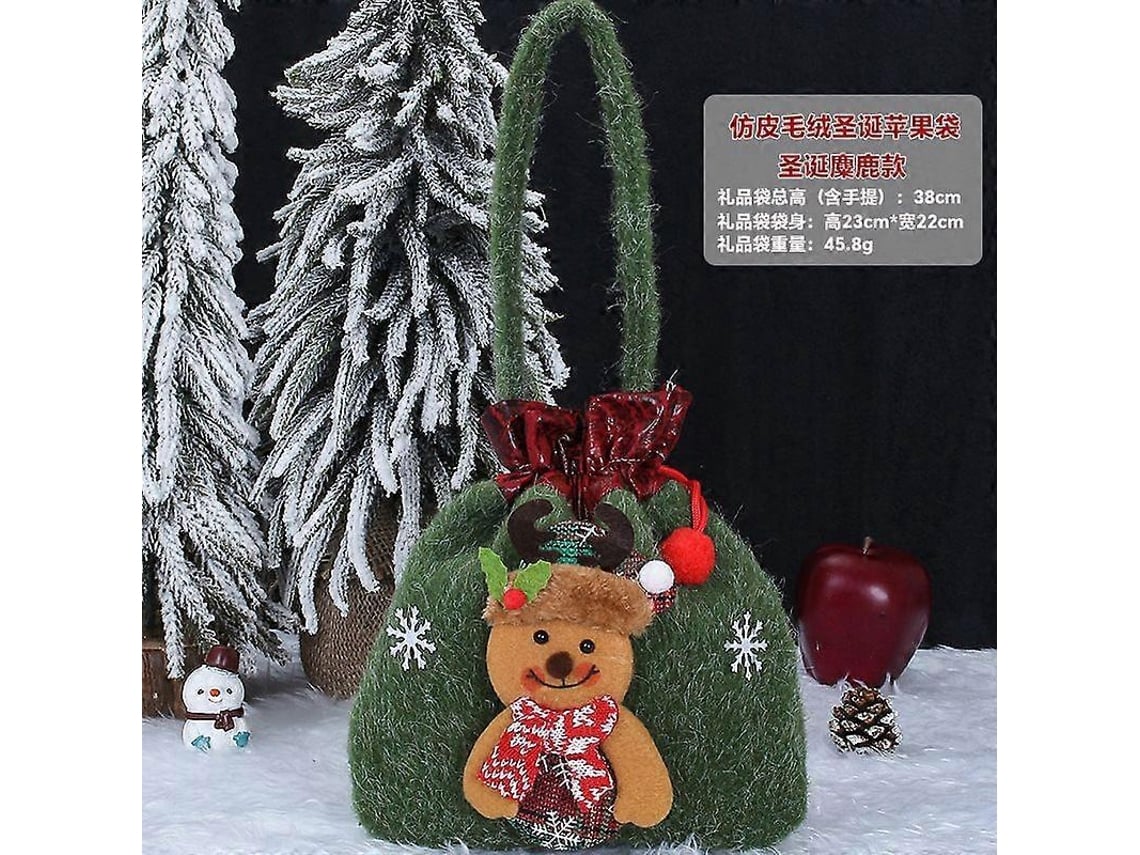 Sacolas De Maçã De Natal Com Alce, 3 Unidades, Ecológicas Para Doces E Decoração