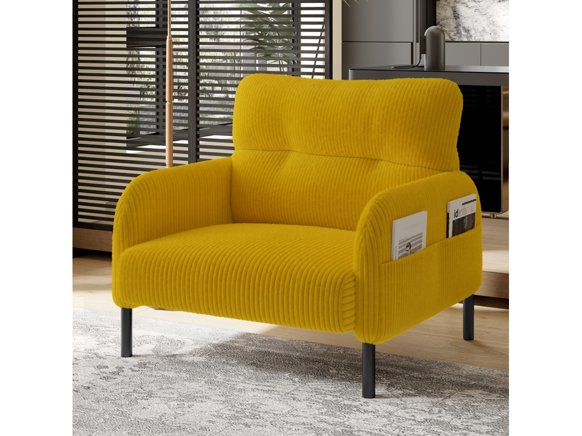 Poltrona De 1 Lugar - Assento Confortável, Braços Com Bolsos Laterais, Estrutura Sólida - Amarelo