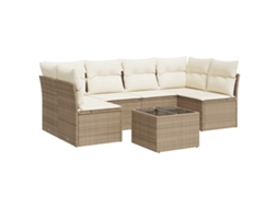Conjunto de 7 Sofás para Jardim com Almofadões Vime Pe Bege MAISON EXCLUSIVE (7 pcs)