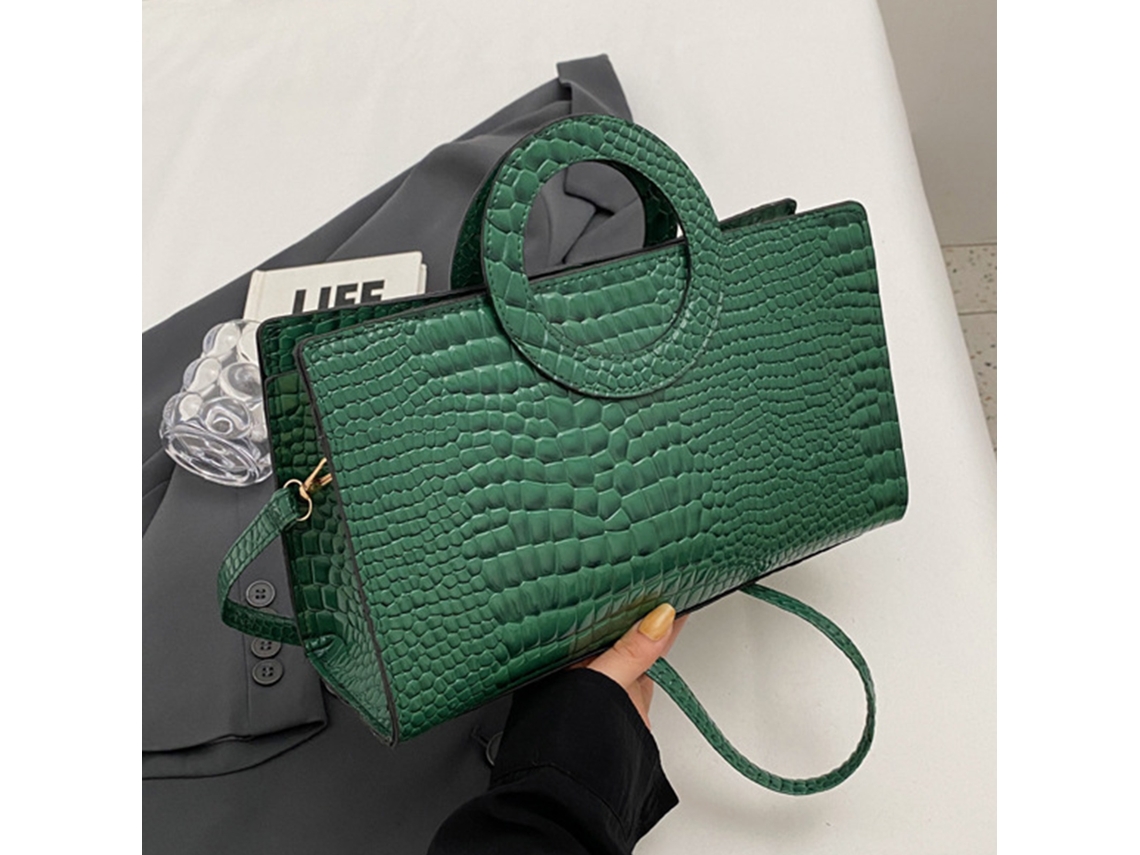 Bolsa de Ombro Feminina Pu com Alça Anel Fashion Casual Ajustável Verde F