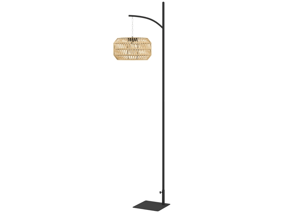Lâmpada De Chão Solar Rattan Com Sensor De Luz Automática Estilo Boho Ip44 Preta E Amarela