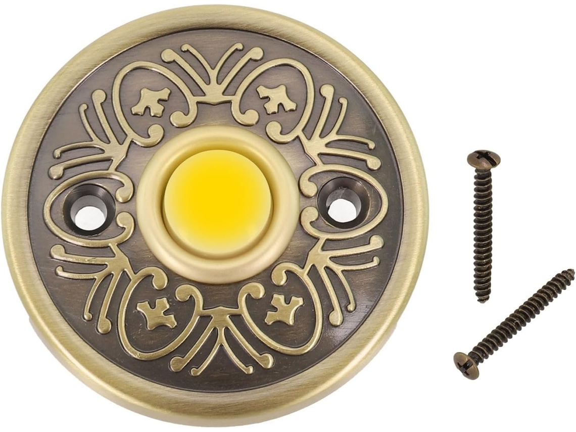 Campainha Com Fio Em Metal E Luz Led, Construção Robusta Em Ferro Resistente Às Intempéries, Acabamento Em Bronze, Fácil