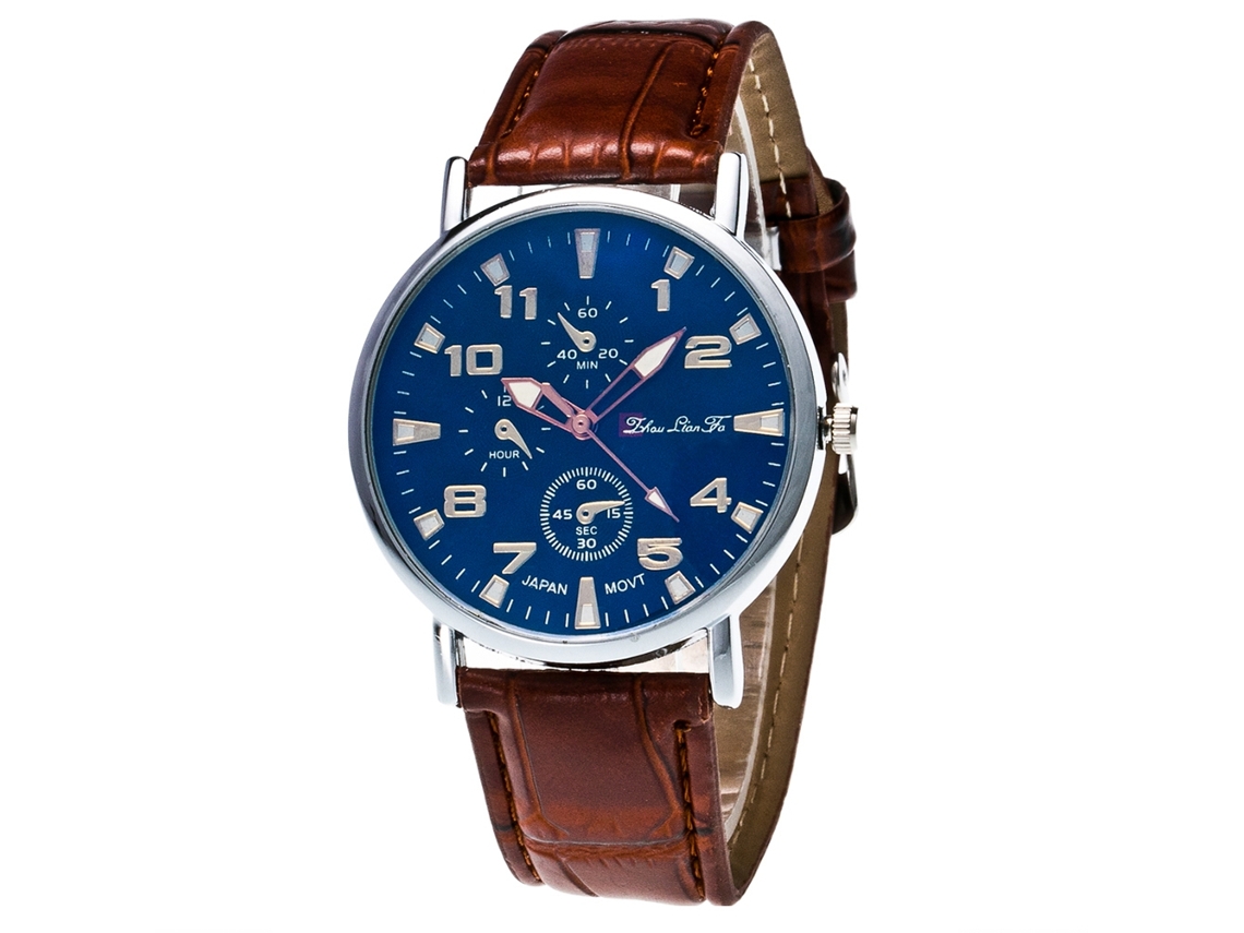 Reloj Hombre Zhoulianfa Caja De Aleación Correa De Cuero Pu Dial Redondo Cuarzo Café