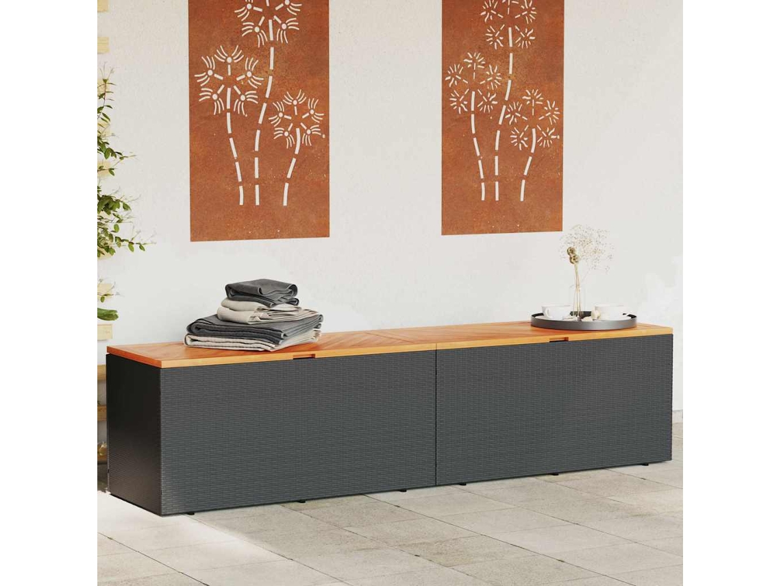Vidaxl Caixa Arrumação Jardim 220x50x54 Cm Vime Pe/acácia Maciça Preto