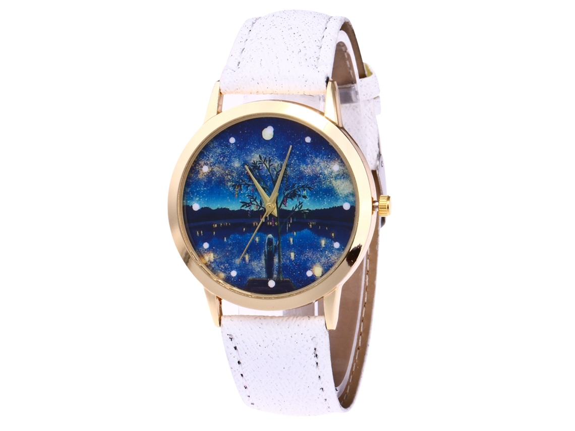 Reloj De Cuarzo Con Correa De Piel Pu Moda Dial Redondo Para Parejas (blanco)
