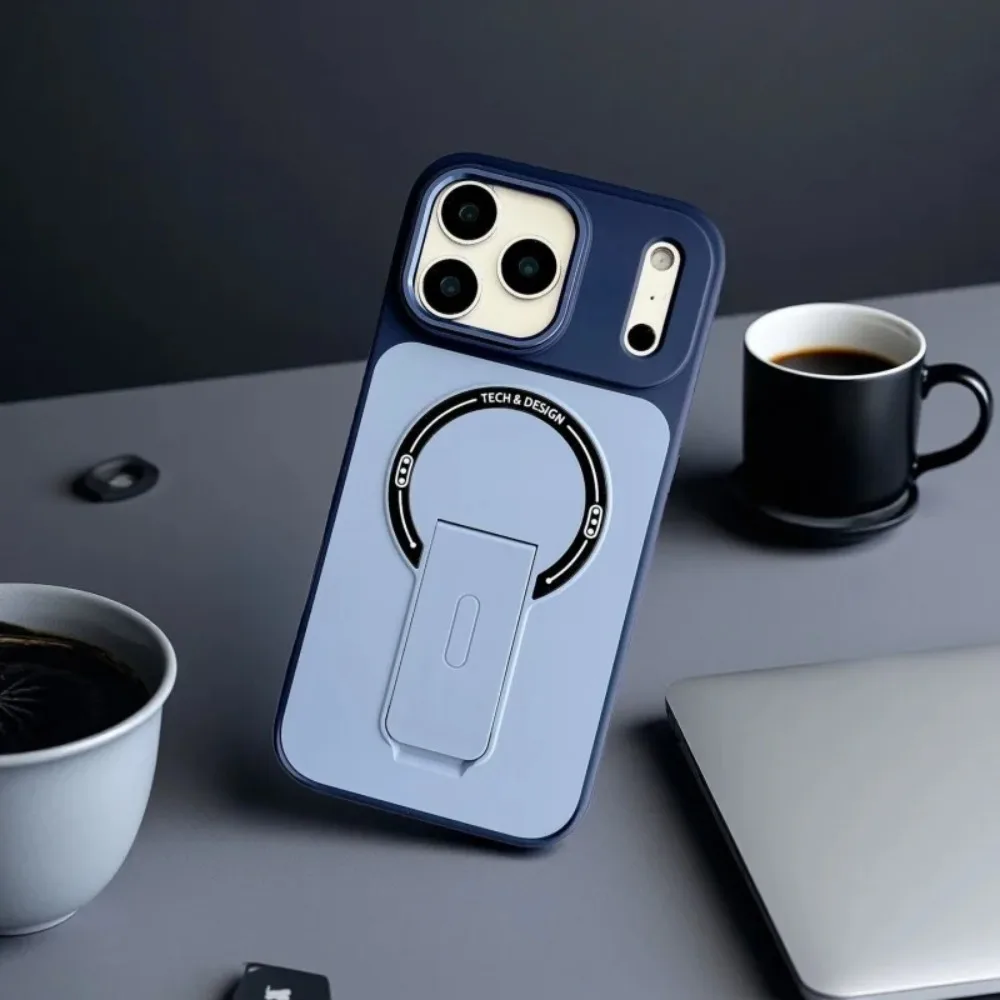 (azul, Iphone 17 Pro Max) Capa Protetora Reforçada Com Suporte Dobrável E Compatível Com Carregamento Sem Fio Magsafe.
