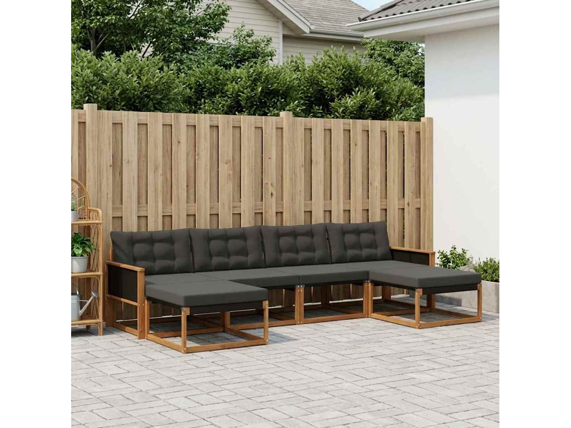 Vidaxl Conjunto De Sofás Para Exterior 6 Unid. Natural E Preto