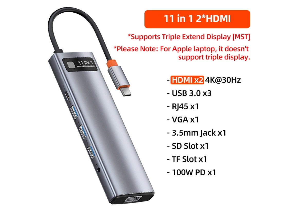 Yizhood Usb Tipo C Docking Station Usb C Para Hdmi Rj45 Sd Reader Pd 100w Usb 3.0 Hub Carregador Para Macbook Pro Cinza
