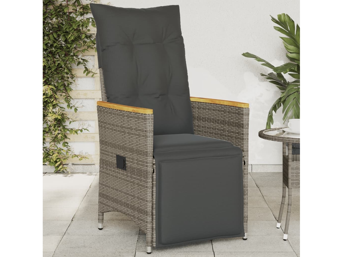 Cadeira De Jardim Reclinãvel Com Almofadãµes Vime Pe Cinzento DKD HOME DECOR