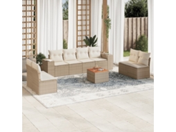 9 Pcs Conjunto De Sofás P/ Jardim Com Almofadões Vime Pe Bege Dkd Home Decor