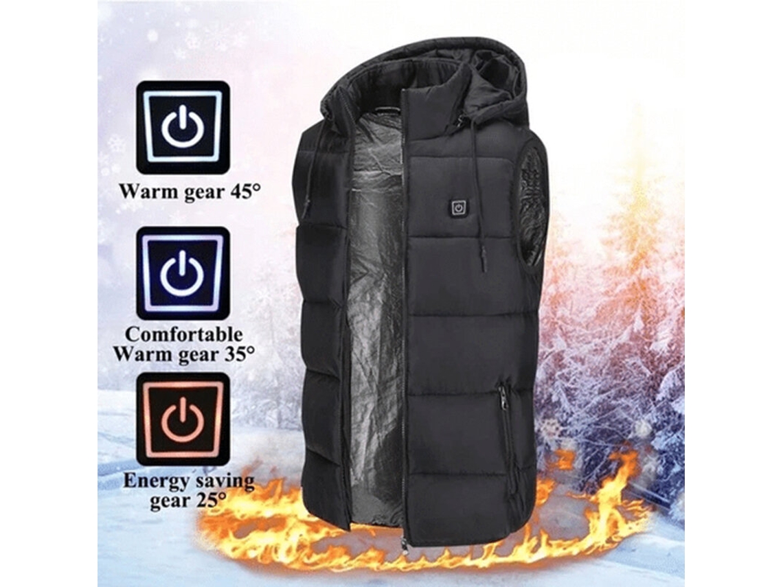 Colete Térmico Unissex Tengoo Hv-02 Com Aquecimento De 2 Zonas E 3 Níveis Tamanho 4xl Alimentação Usb Elétrico Para Inverno Quente E Externo