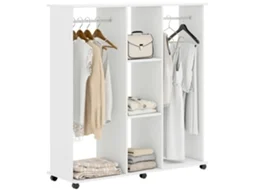 Loja Guarda roupa, Unidade Móvel de Armazenamento de 6 Rodas, 120 X 40 X 128 Cm, em Madeira Branca Envio Rápido