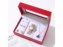 Conjunto de Presente Feminino com Relógio de Pulseira de Malha e Caixa Laranja SPQMENT