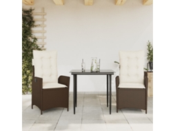 Vidaxl 3 Pcs Conjunto Jantar P/ Jardim C/ Almofadões Vime Pe Castanho