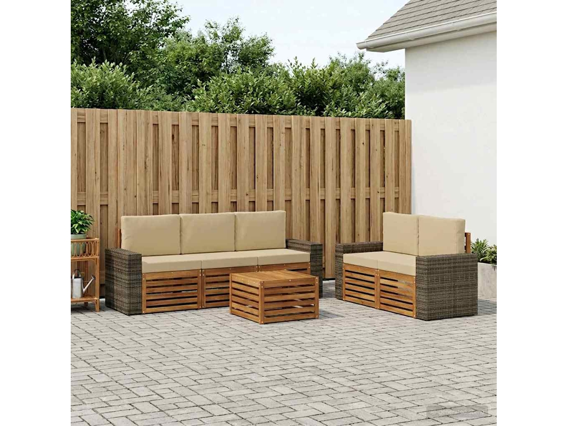 Vidaxl Conjuntos De Sofás Com Almofada 6 Pcs Madeira Sólida De Acácia
