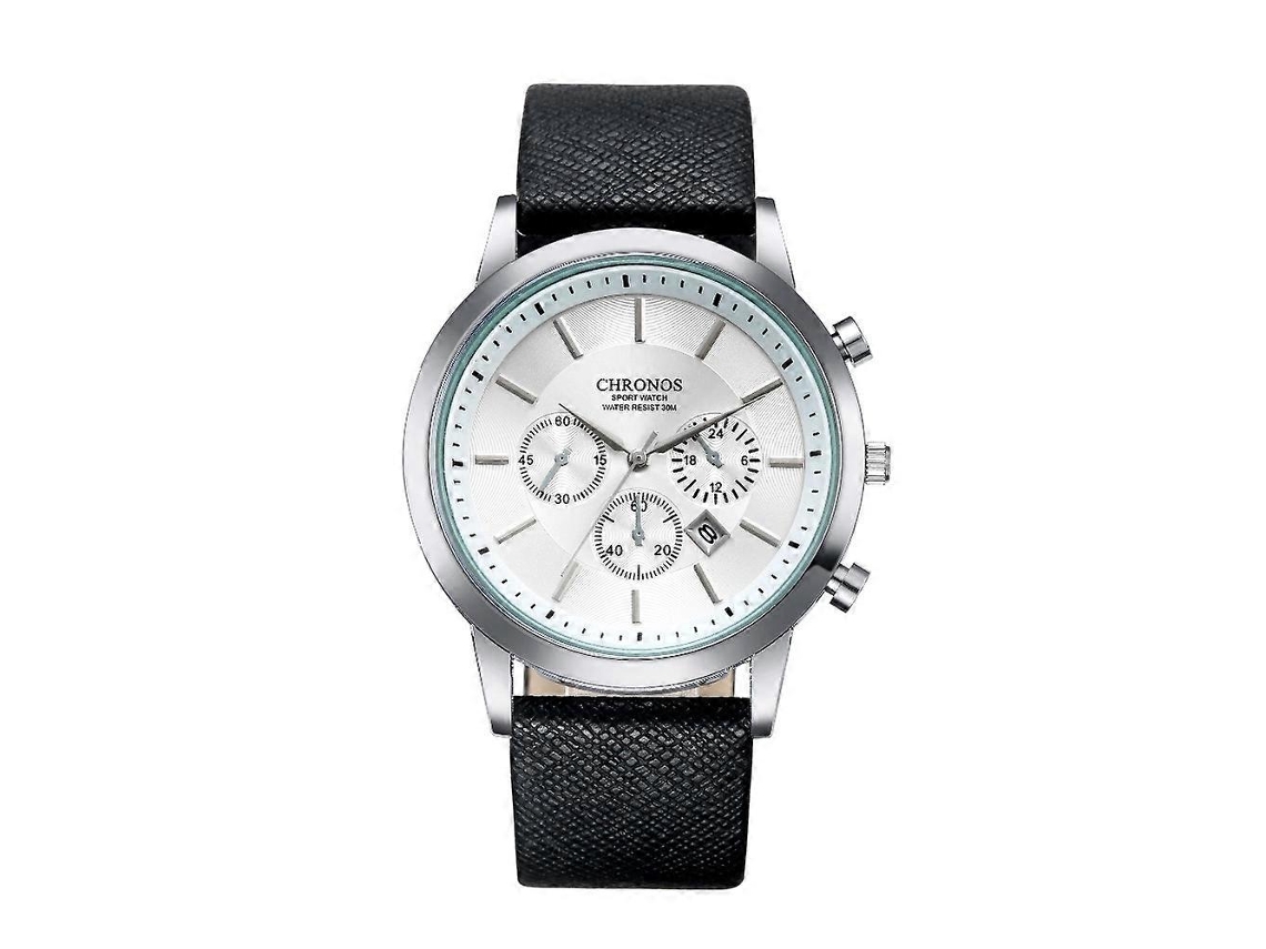 Relógio Esportivo Masculino Chronos Ch0401 Com Pulseira De Couro, Três Mostradores E Seis Ponteiros.