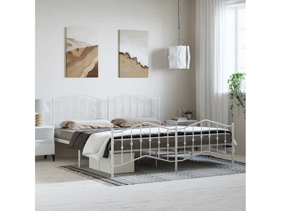 Vidaxl Estrutura De Cama Com Cabeceira E Pés 183x213 Cm Metal Branco