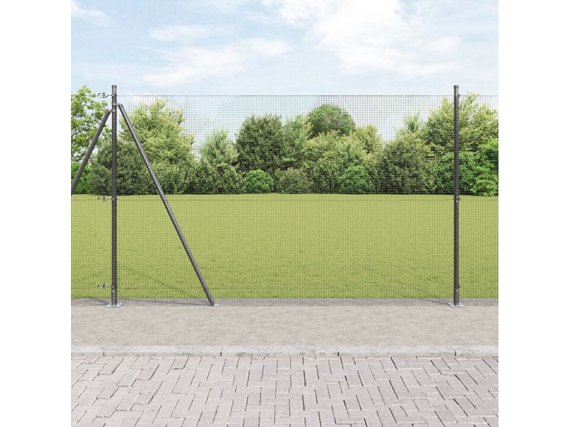 Cerca De Arame Soldado Com 13 Postes Flangeados Cinza 1,5x25 M Aço Lovely Home
