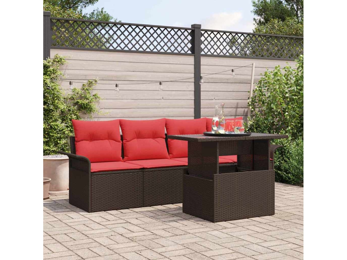 Vidaxl Conjunto De Sofá De Jardim 5 Unid. Castanho Vime Pe
