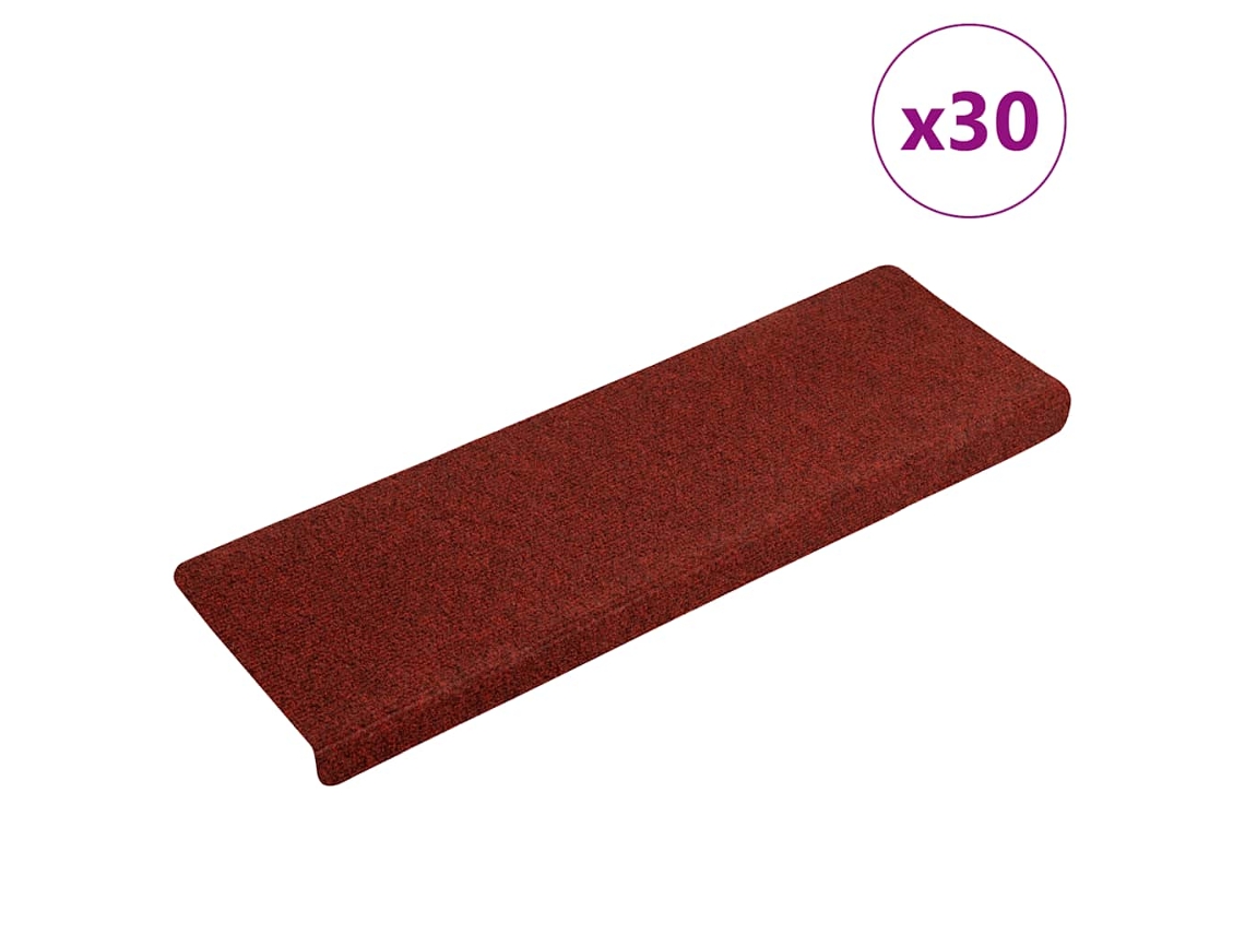 Vidaxl Tapetes De Escada Autoadesivos 30 Peças 65x21x4 Cm Vermelho Bordô Com Borda Retangular
