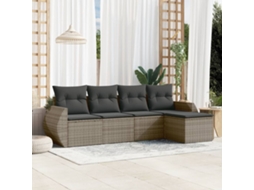 Vidaxl 5 Pcs Conjunto Sofás De Jardim C/ Almofadões Vime Pe Cinzento