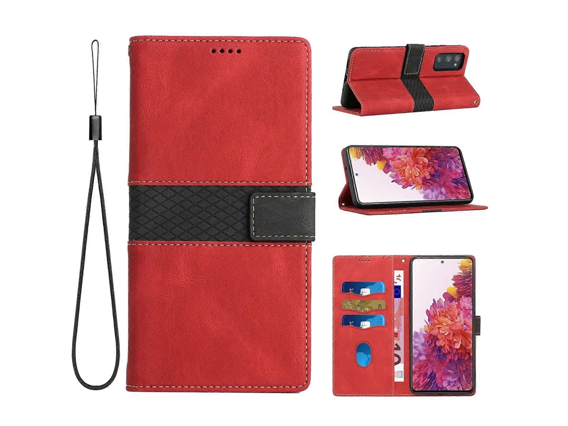 Capa De Couro Para Celular Com Costura Em Grade E Cordão