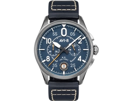 Relógio Masculino Azul Couro Real Spitfire Cronógrafo Av-4089-04 AVI-8