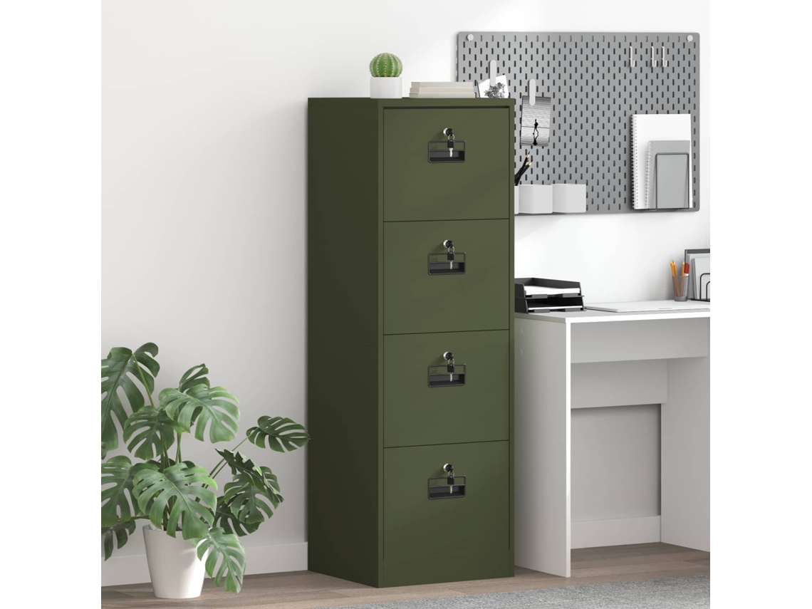 Vidaxl Armário De Arquivo Com Gaveta Verde Oliva 45,5 X 42 X 139 Cm