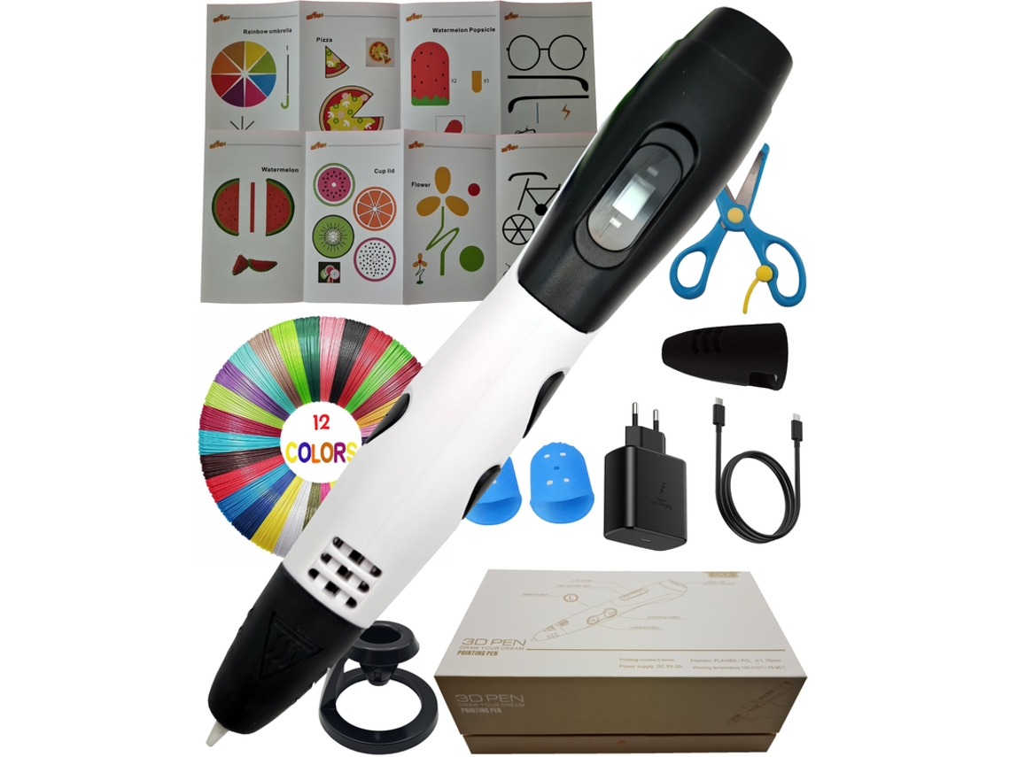 Caneta 3d Para Crianças Caelluma ® Com Filamento Pla Kit Criativo Com 12 Cores E Acessórios Modelo Leve 2025 Cor Branco