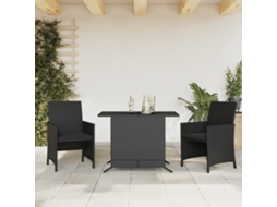 3 Pcs Conjunto de Móveis de Jardim - Conjunto de Bistrô com Almofadões Vime Pe Preto HARLANV1