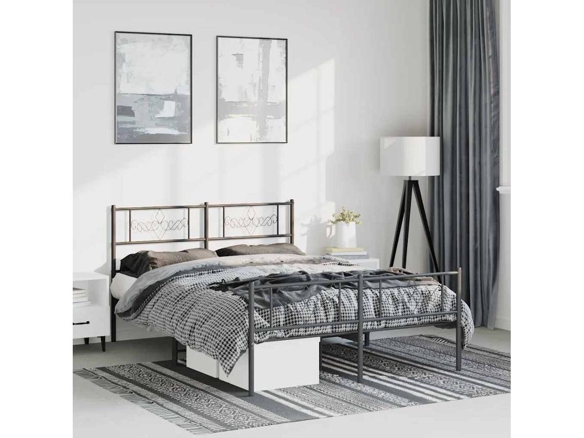 Vidaxl Estrutura De Cama Com Cabeceira E Pés 150x200 Cm Metal Preto
