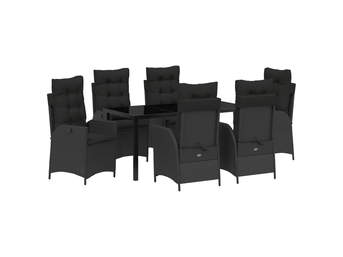 Conjunto 7 De Jantar De Jardim Com Almofadas Vidaxl Preto Rattan Pe