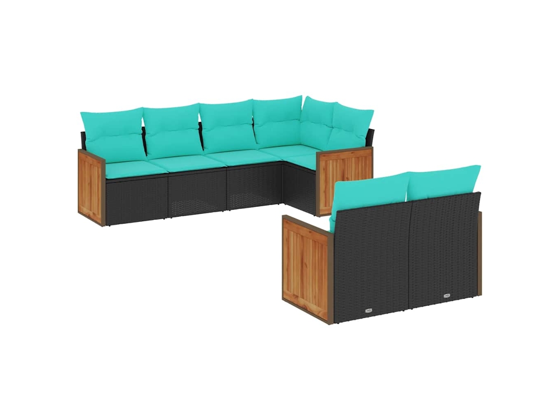 Conjunto de Sofá de Jardim, 7 Peças, Almofadas, Rattan Preto MAISON EXCLUSIVE