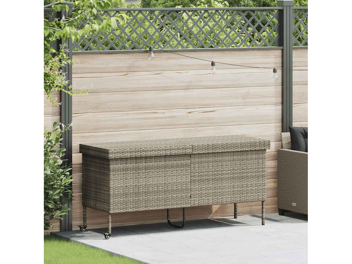 Vidaxl Caixa De Arrumação Com Rodas 160x55x75 Cm Vime Pe Cinza-claro