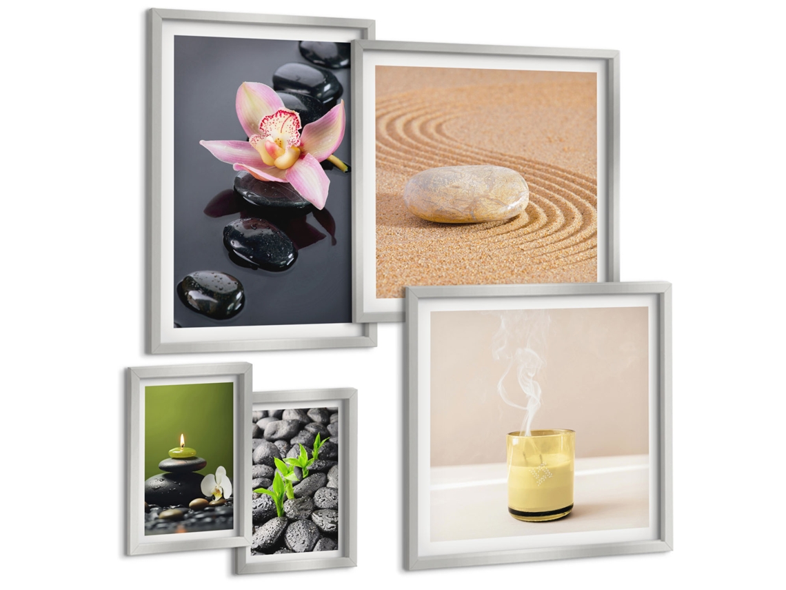 Conjunto De Pinturas Relaxamento Zen Pedras Orquídeas Espelharte (5 Peças)