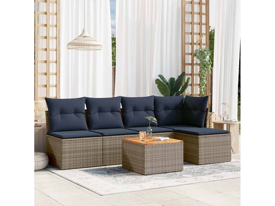 Vidaxl Conjunto De Sofá De Jardim Com 6 Peças E Almofadas Em Rattan Sintético Cinza