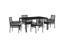 Conjunto 5 Conjunto De Jantar Para Jardim Vidaxl Preto Vime Pe (150 X 90 X 75 Cm)