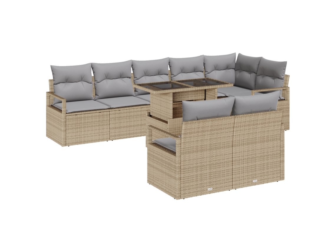 Conjunto 9 Conjunto De Sofá De Jardim Vidaxl Bege Vime Pe (100 X 55 X 73 Cm)