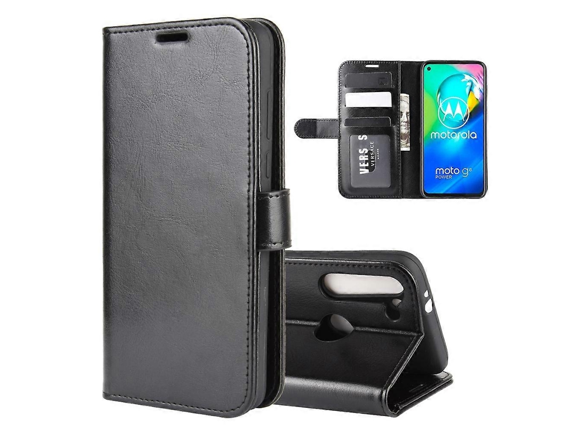 Capa Protetora Horizontal Texturizada Para Motorola Moto G8 Power R64 Com Suporte, Compartimentos Para Cartões, Carteira E Porta-retratos.