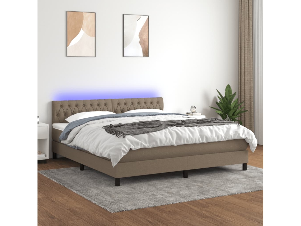 Vidaxl Cama Box Spring Colchão/led 160x200 Cm Tecido Cinza-acastanhado