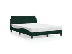 Vidaxl Cama Com Colchão Dover 140x200 Cm Veludo Verde-escuro