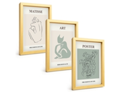 Composição De Quadros Pôsteres Em Tons De Bege E Verde De Matisse Espelharte (3 Peças 20x30 Cm)