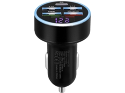 Carregador Digital Para Carro Com Visor Digital, 5 Portas Usb E Proteção Para Pc.