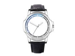 Relógio de Pulso Masculino Casual de Couro Analógico Quartzo com Dial Redondo Branco Preto