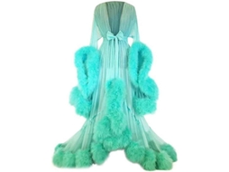 Vestido Largo Plumas Mangas Amplias para Fiestas de Soltera Color Menta Talla Plus XL Verde Menta