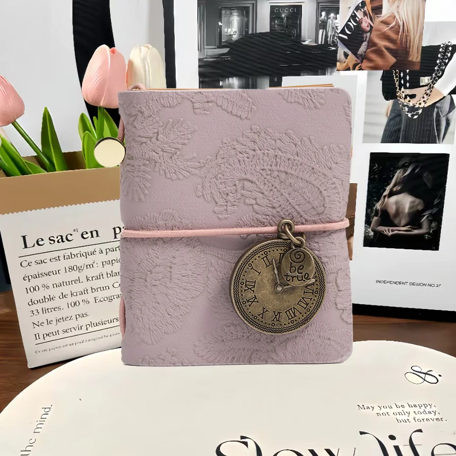 (a-roxo) Conjunto De 5 Mini Cadernos De Couro Para Esboços Com Bolso